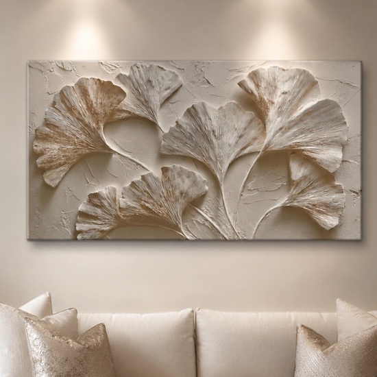 Quadro materico floreale 77x143 decoro a rilievo per salone